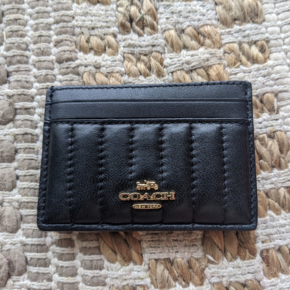 COACH BLACK QUILTED LEATHER CARD HOLDER